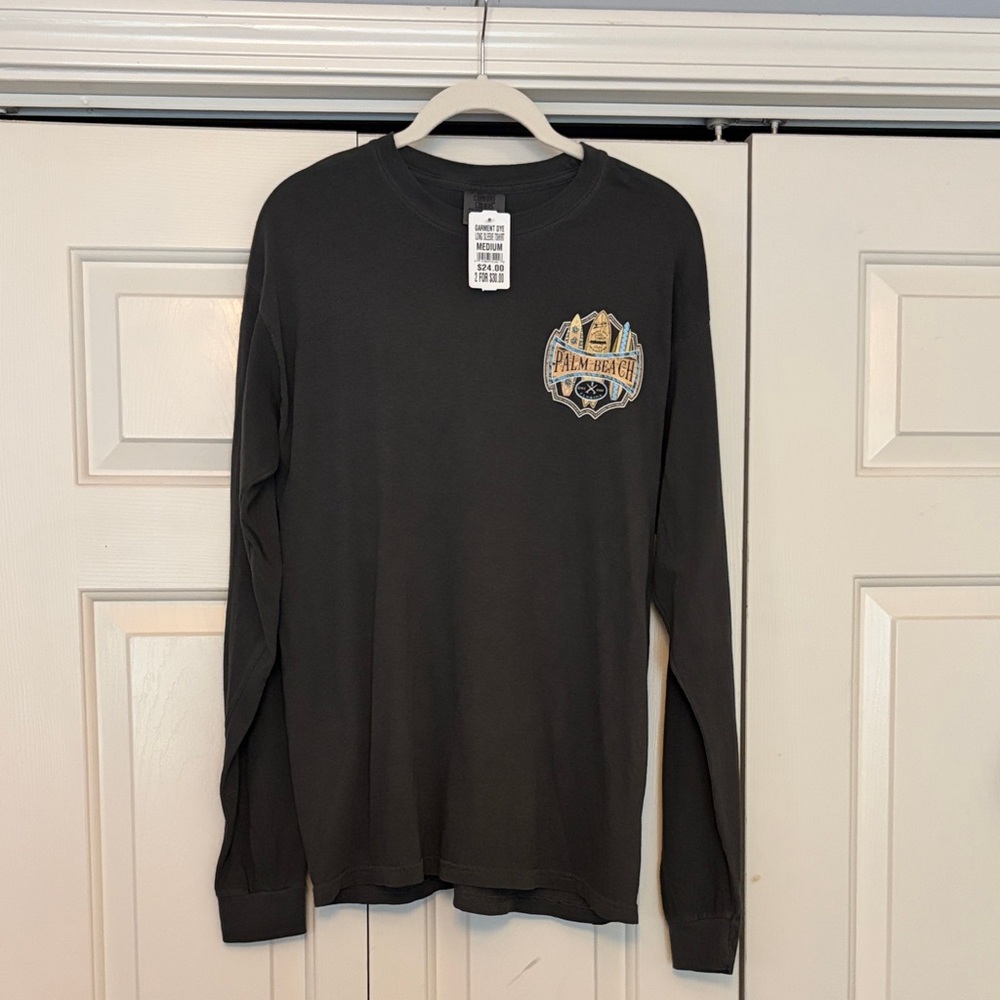 Comfort Colors Grey Long Sleeve Tee with Palm Beach Chest Patch